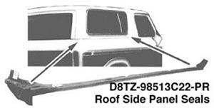 1996 Ford Bronco - Parts catalog illustration identifying the roof side panel seals with part number D8TZ-98513C22-PR.