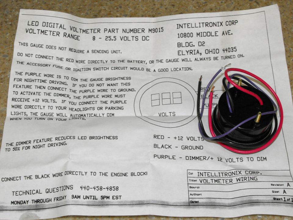 Intellitronix M9015 LED digital voltmeter wiring diagram and instructions