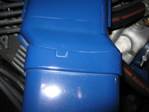 1968 Shelby GT500 - Close-up of a blue engine component, with a hose labeled '238' visible in the background.
