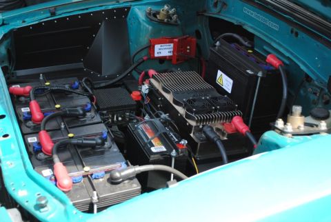 2007 Ford Mustang - This vehicle has been converted to electric power, a complex battery and cooling system in the engine bay.