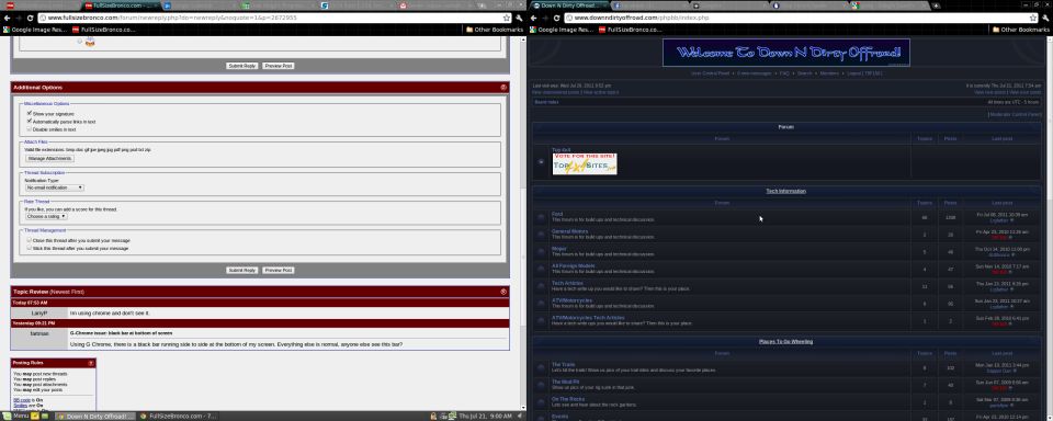 Computer screen showing a forum with text and links