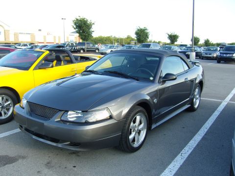 2007 Ford Mustang - A dark gray 2007 Ford Mustang convertible is parked in a lot next to a yellow convertible.