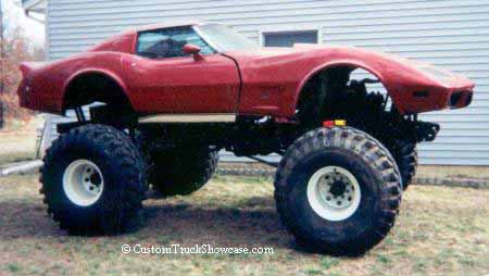 1976 Chevrolet Corvette - This 1976 Chevrolet Corvette has been modified with a monster truck chassis and oversized tires.