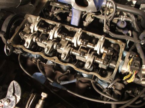 1991 Ford Festiva - Close-up view of an engine's internal components, showing the valve train.