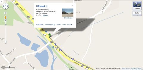 1996 Ford Bronco - Screenshot of Google Maps displaying the location of U Pump It in Longmont, Colorado.