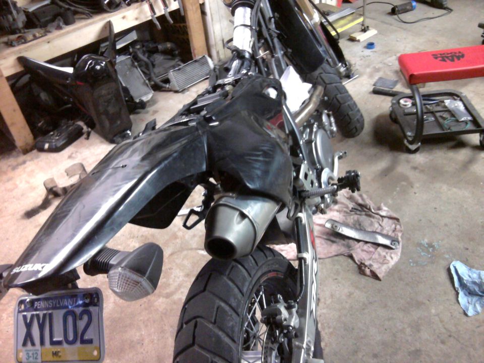 2007 Suzuki DR-Z400S motorcycle rear view, black fender, Pennsylvania license plate XYLO2