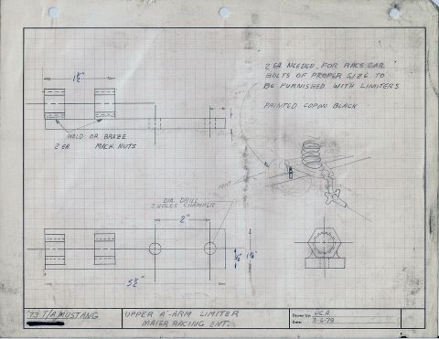 1973 Ford Mustang - Technical drawing for a 1973 Mustang upper A-arm limiter from Maier Racing Ent.