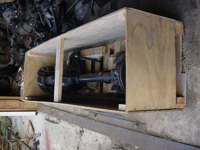 Differential axle in a wooden crate