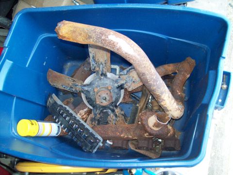 1985 Ford Bronco - Box o parts, stock exhaust manifolds and clutch fan from a guy parting out an 86 f250