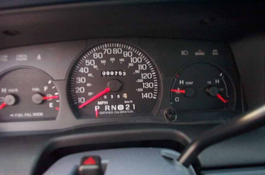 Interior dashboard gauges with odometer reading 099753