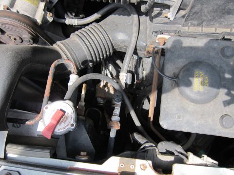 1991 Ford LTD Crown Victoria - Close-up view of an engine bay, showing various hoses, the radiator cap, and air intake components.