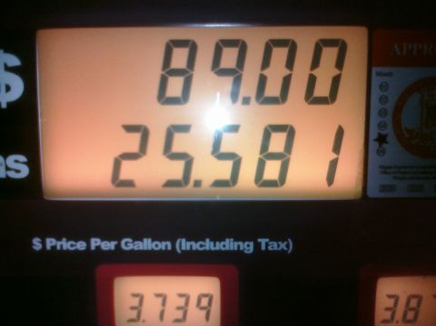 1995 Ford Bronco - Gas pump display shows a total of $89.00 for 25.58 gallons of fuel.