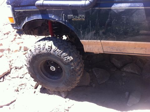 1990 Ford Bronco - This 1990 Ford Bronco is equipped for off-road adventures with its large tires and snorkel.