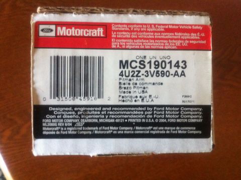 2001 Mercury Grand Marquis - Motorcraft Pitman Arm box with part number MCS190143 4U2Z-3V590-AA and Made in USA label.