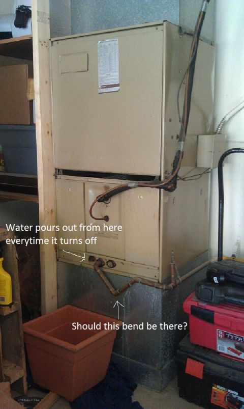 1989 Ford Bronco - HVAC unit showing a water leak and asking about plumbing configuration.