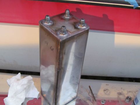1995 Ford Probe - Custom fabricated fuel tank with four fittings, possibly for a vehicle modification project.