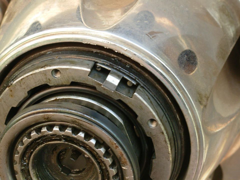 Close-up of an automatic locking hub or front axle internal mechanism