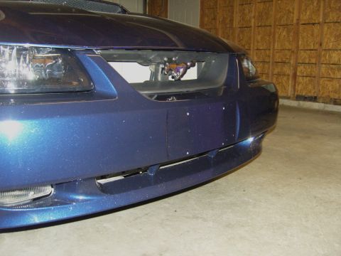 2007 Ford Mustang - The front end of a blue Ford Mustang is shown in a garage setting.