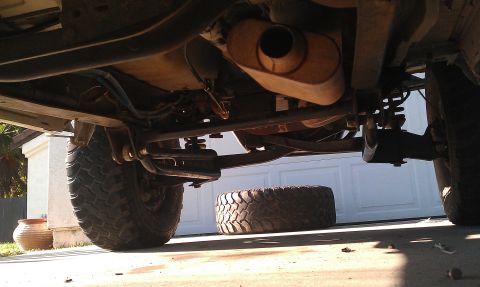 1992 Ford Ranger - Undercarriage view of a truck, including suspension and exhaust components.