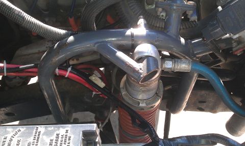 1992 Ford Ranger - A close-up view of various hoses, wires, and metal components within a vehicle's engine compartment.