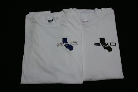 1993 Ford Taurus - Two white t-shirts are displayed, each a SHO CAL logo with a California map graphic.