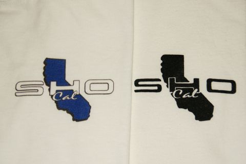 1993 Ford Taurus - Two embroidered logos, one in blue and one in black, both the state of California and the text 'SHOCal'.