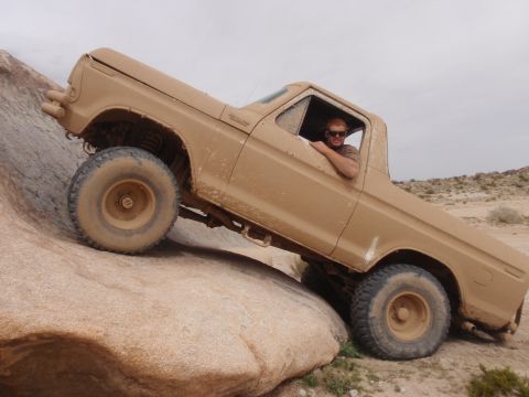 1978 Ford Bronco - A tan 1978 Ford Bronco navigates a rocky trail in Johnson Valley, May 2011.