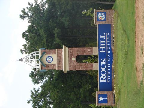 1992 Ford Taurus - A sign and clock tower mark the entrance to Rock Hill, South Carolina.