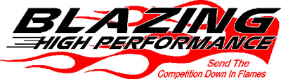 1992 Ford Mustang - Logo for Blazing High Performance, flames and the tagline 'Send The Competition Down In Flames'.