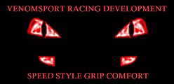1999 Ford Taurus - A dark graphic features red eyes and text related to racing development and performance.