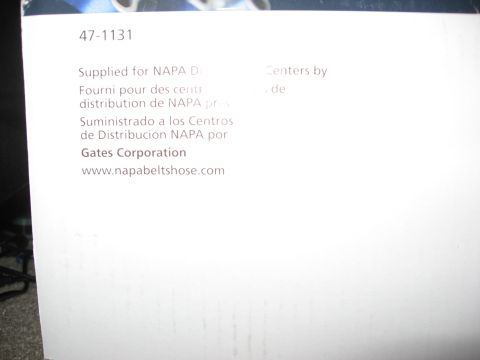 1994 Ford Bronco - Close-up of a white parts-box label marked 47-1131, reading in English, French and Spanish that the item is supplied to NAPA Distribution C…
