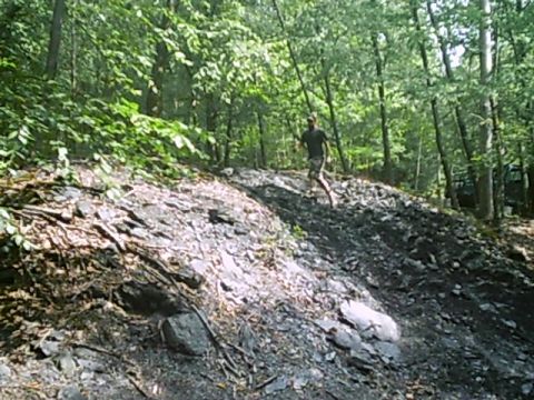 1988 Ford Bronco - A person navigates a steep, rocky trail in a wooded area, with a Supermotors logo visible at the bottom right.