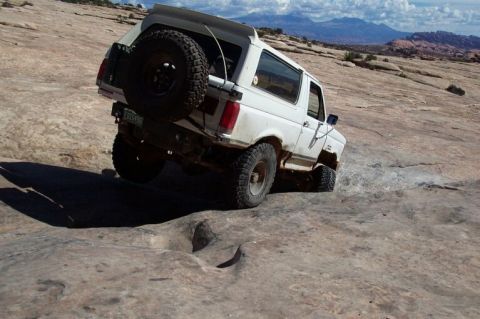 1990 Ford Bronco - Going back across the Crack; note the La Sal Mtns in the background