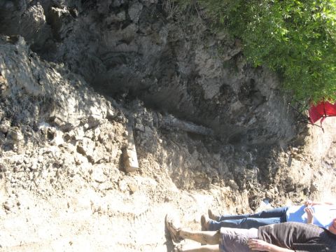 1995 Ford Bronco - Two people are resting near a muddy embankment, with a Supermotors.net logo in the corner.