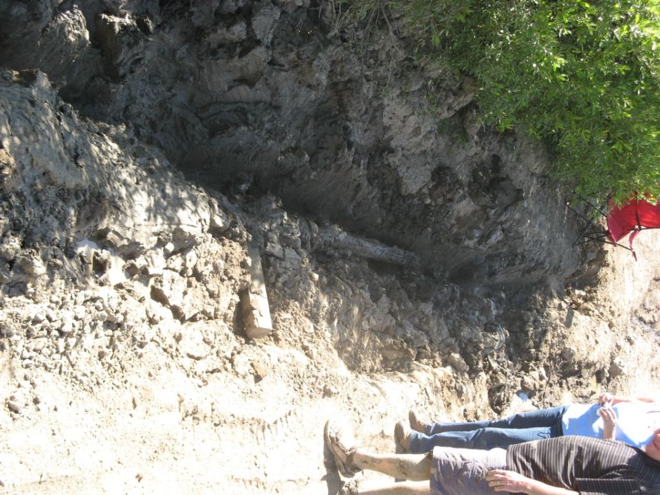 Two people lie on the ground near a muddy bank with trees overhead. Supermotors.net logo visible