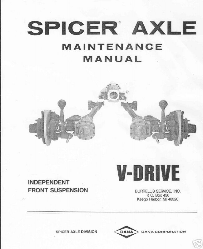 Spicer Axle Maintenance Manual cover for V-Drive independent front suspension
