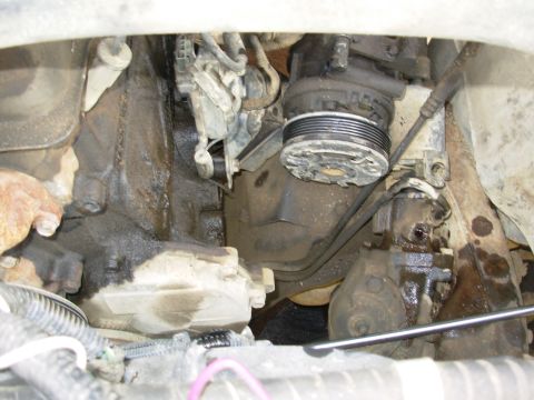 1983 Ford Bronco - On the 4.9L, I found it easier to disconnect the pressure line from the box BEFORE unbolting the P/S bracket from the block. The return lin…