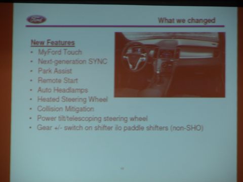 1992 Ford Taurus - Presentation slide detailing new features for a Ford vehicle, including MyFord Touch and Next-generation SYNC.