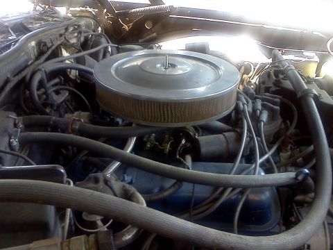 1979 Ford Ranchero - Close-up of an engine bay, focusing on the air cleaner and associated components.