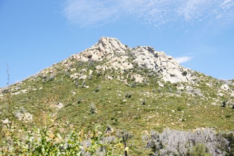 1995 Ford Taurus - A mountain peak dominates the landscape under a clear blue sky with wispy clouds.