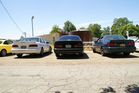 1995 Ford Taurus - A white 1995 Ford Taurus is parked alongside two other sedans.