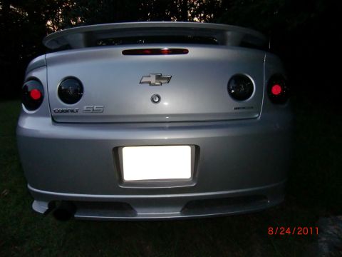 2009 Chevrolet Cobalt - Silver 2009 Chevrolet Cobalt SS rear view, showing tinted taillights and spoiler.
