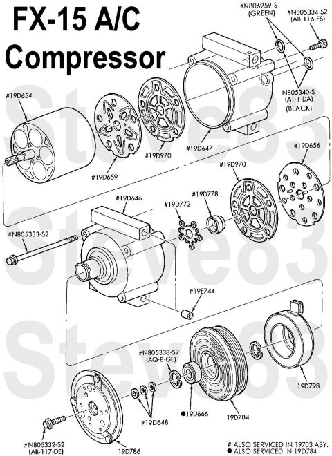 1983 Ford Bronco - FX-15 Compressor Exploded Use Clutch Shim Kit Motorcraft YF1800A
