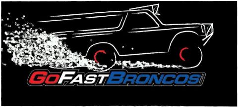 1996 Ford Bronco - Outline of a Ford Bronco with tire smoke and "GoFastBroncos.com" text.