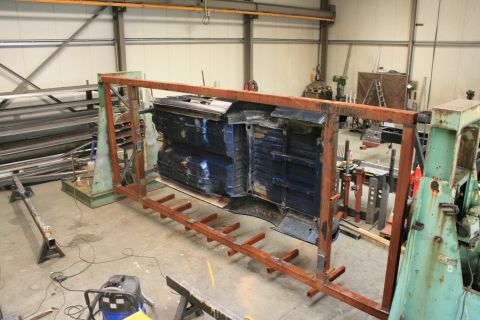 1973 Ford Ranchero - 1973 Ford Ranchero chassis undergoing restoration work on a jig.
