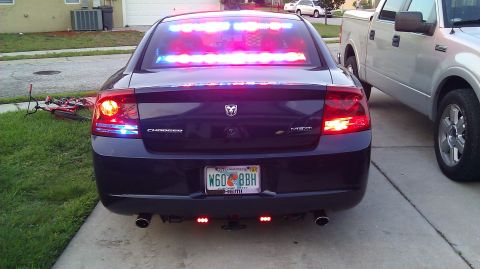 2006 Dodge Charger - I moved the TIR3's from the license plate bracket to the trailer hitch. There is a set of blue on the outboard side of the hitch. I covered…