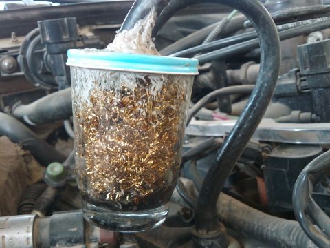 1998 Ford Crown Victoria - home made PCV oil catch can after 300 miles!