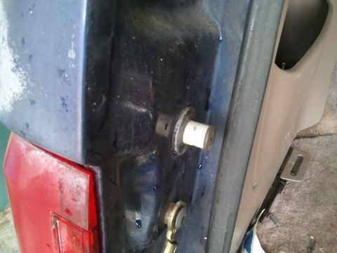 1994 Ford Bronco - Close-up view of the tailgate latch mechanism on a 1994 Ford Bronco.