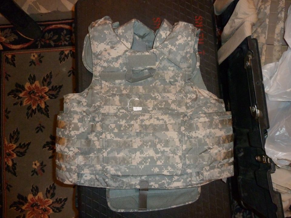 military body armor with digital camouflage pattern