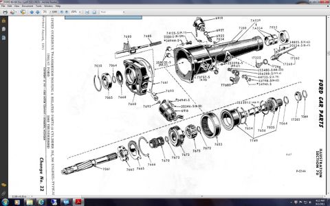 1973 Ford Ranchero - Exploded parts breakdown of a Ford overdrive transmission with numbered components from the Ford Car Parts illustration section.